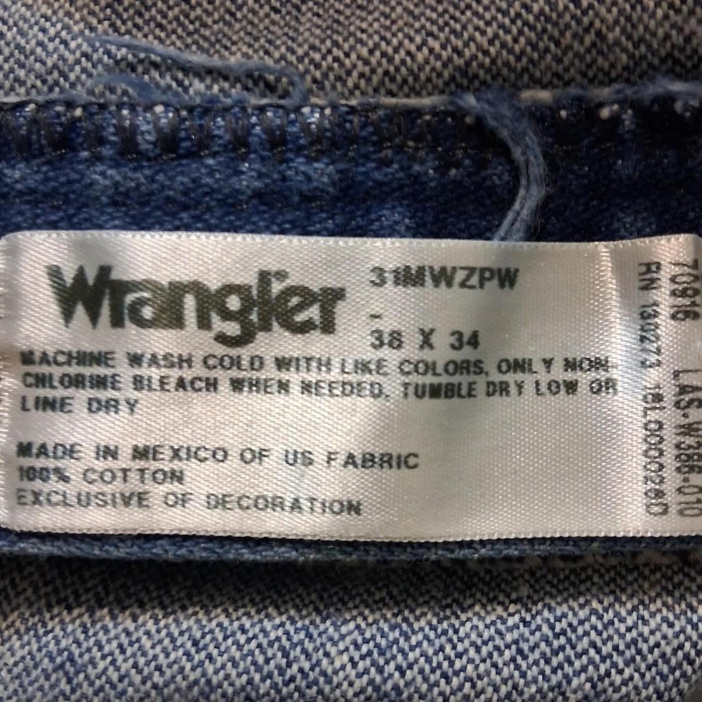Mens blue denim jeans leather patch copper rivets great workwear casual - Picture 5 of 7